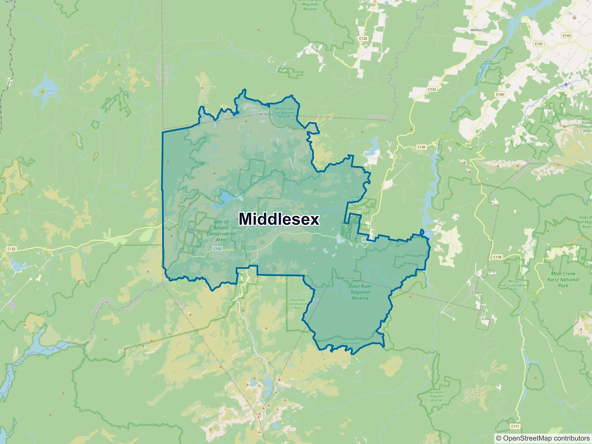 Map of Middlesex, TAS, Australia