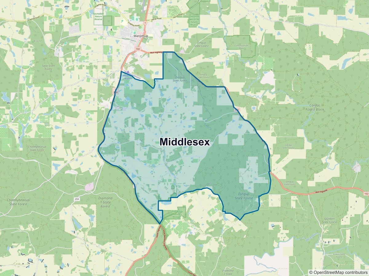 Map of Middlesex, WA, Australia