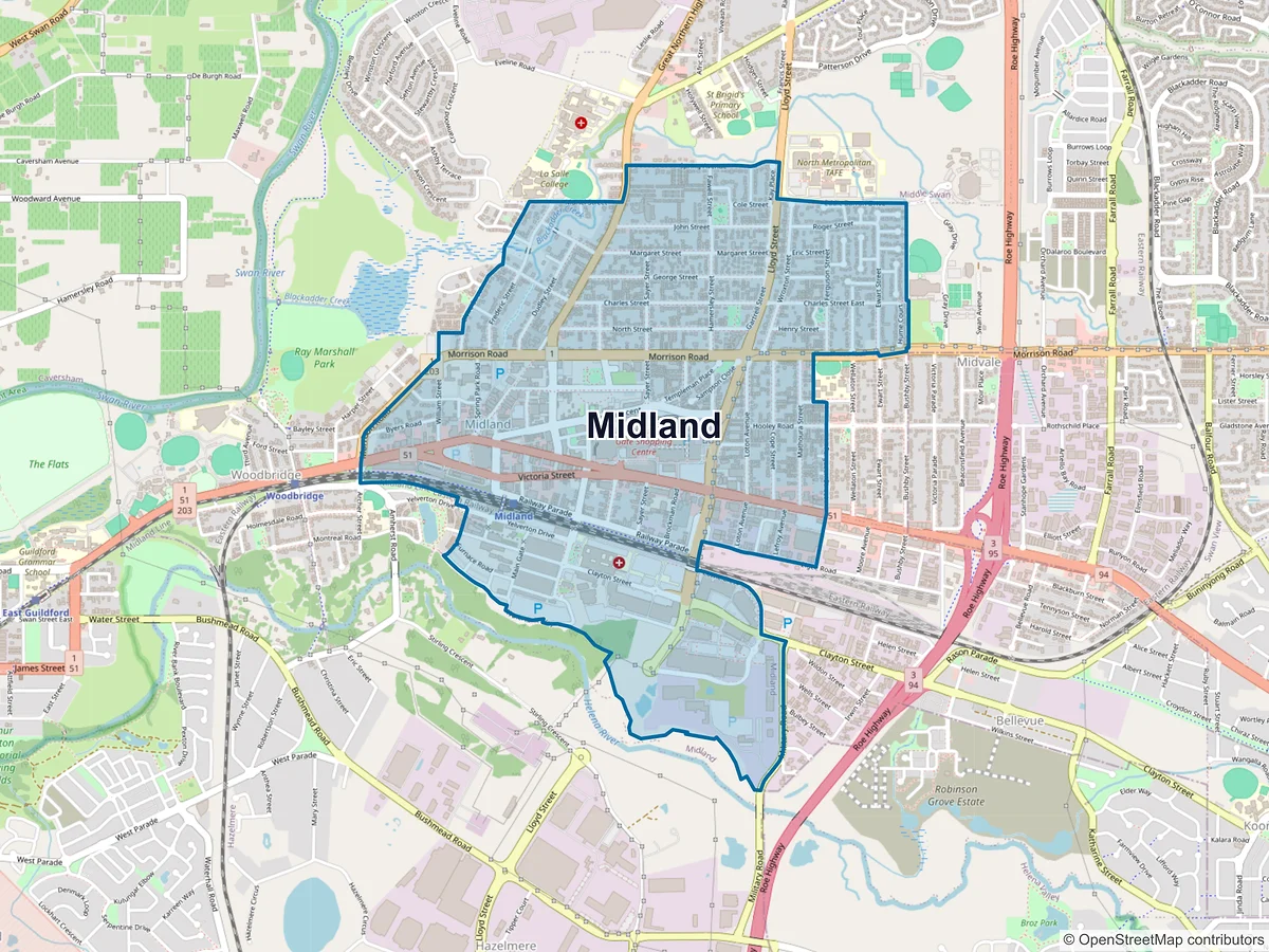 Map of Midland, WA, Australia