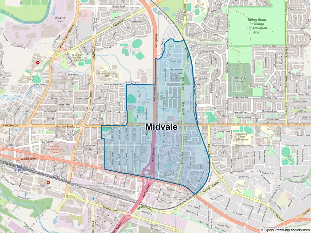 Map of Midvale, WA, Australia