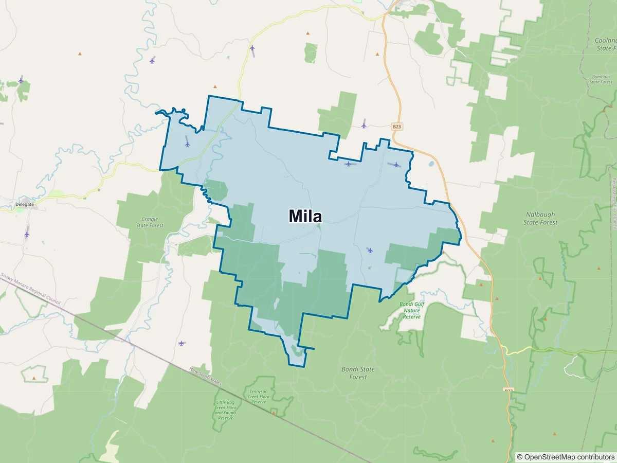 Map of Mila, NSW, Australia