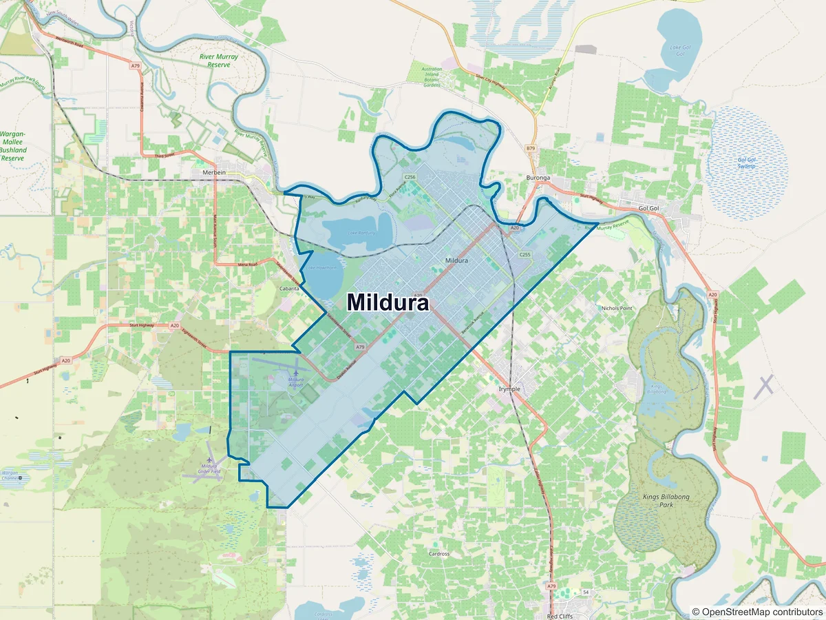 Map of Mildura, VIC, Australia