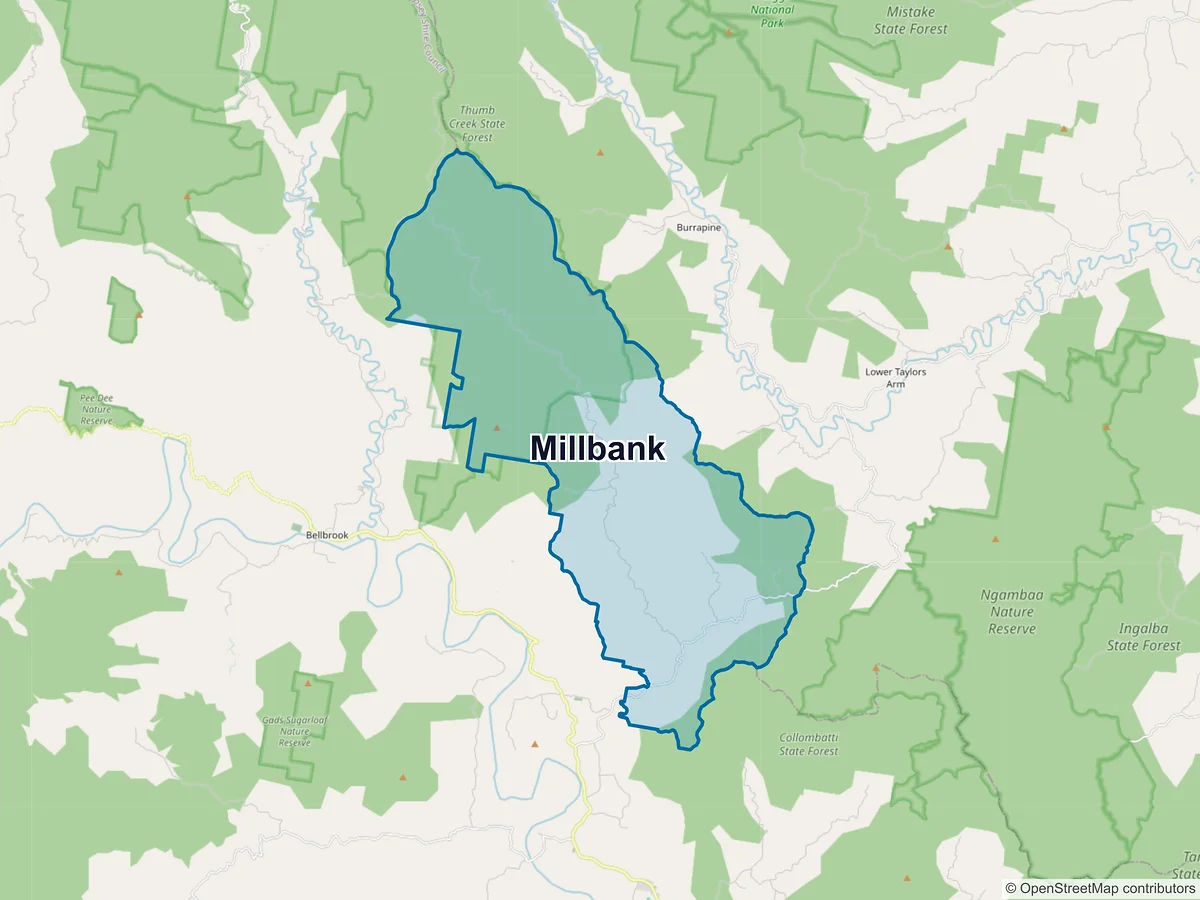 Map of Millbank, NSW, Australia