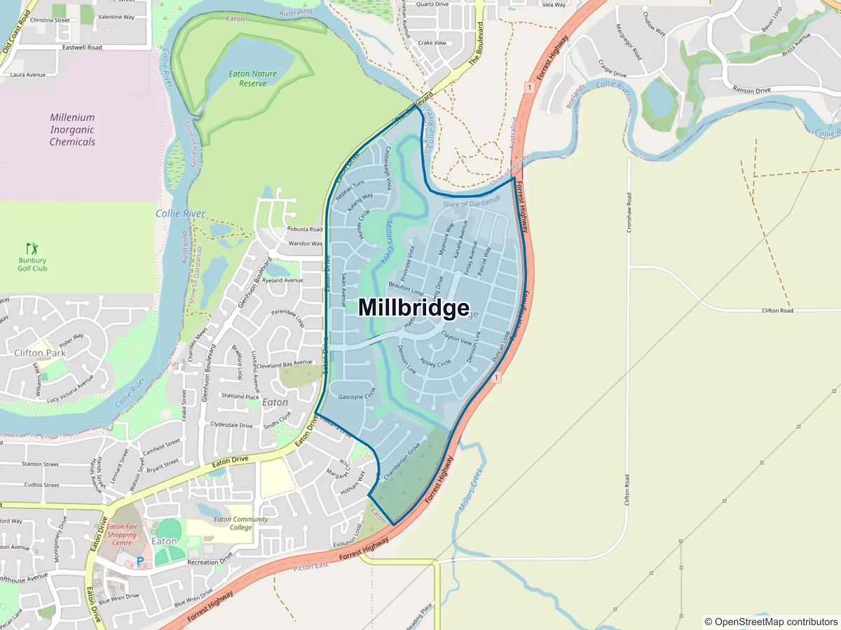Map of Millbridge, WA, Australia
