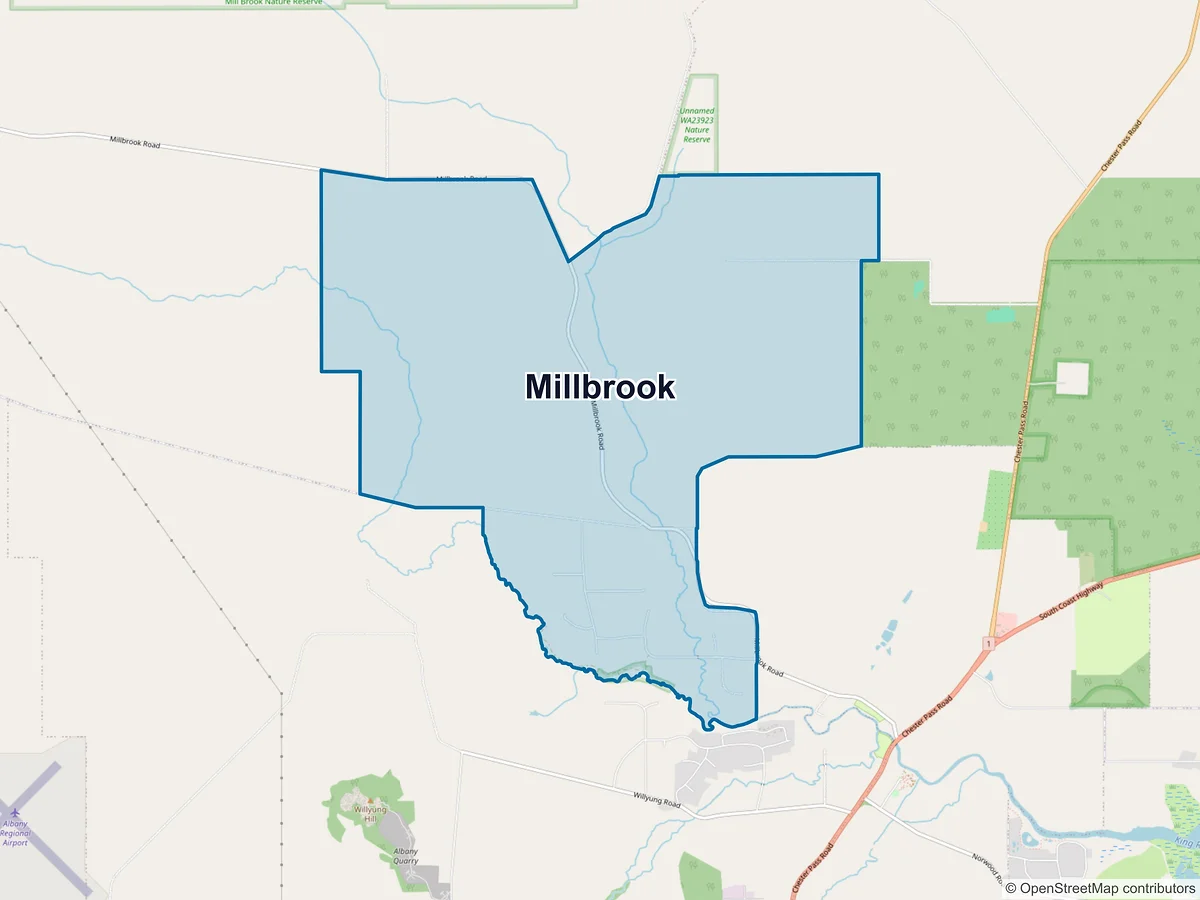 Map of Millbrook, WA, Australia
