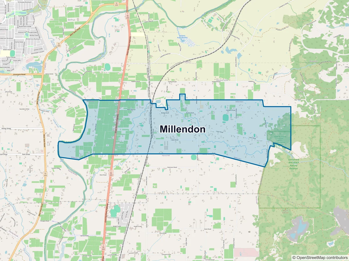 Map of Millendon, WA, Australia