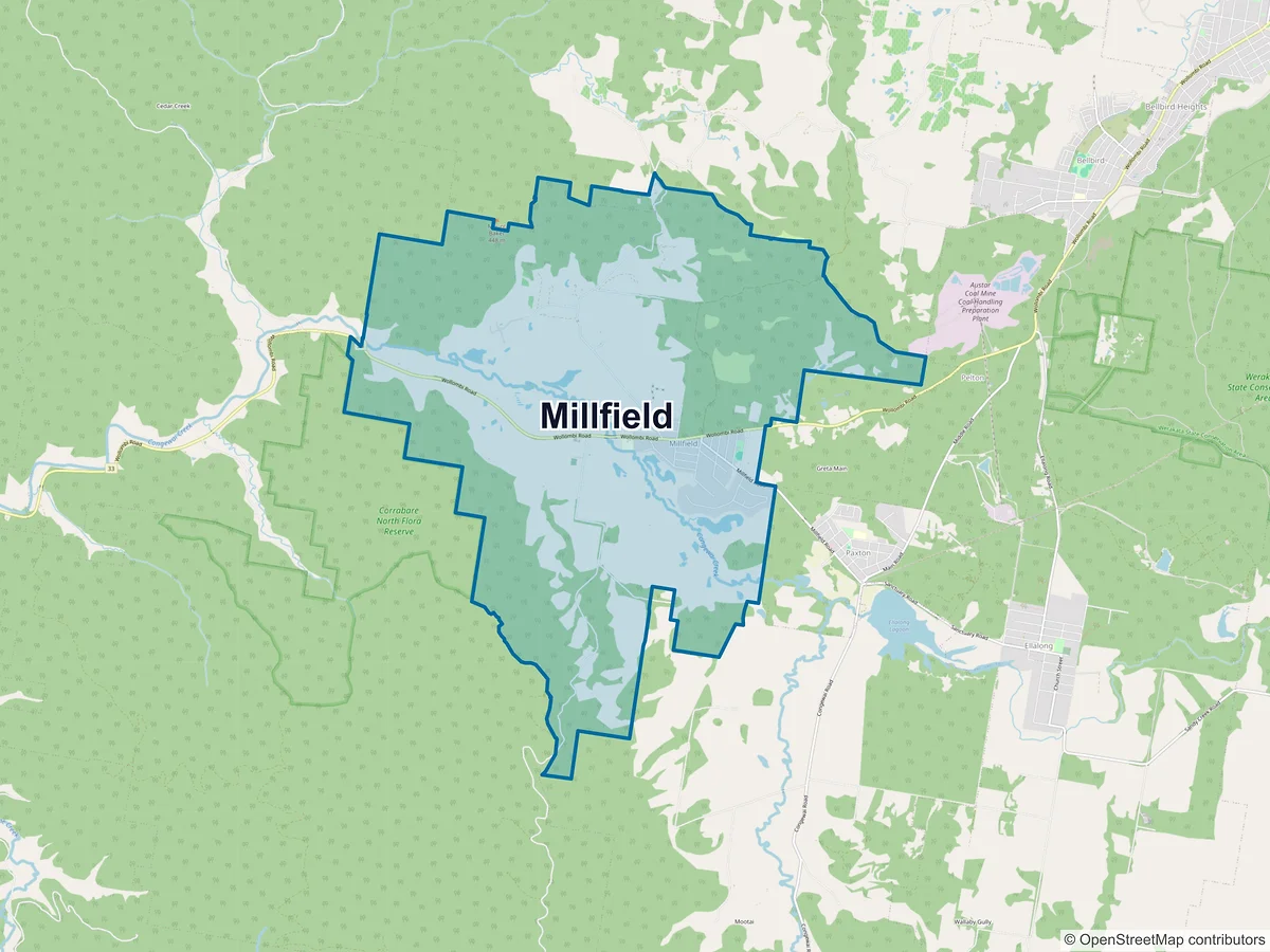 Map of Millfield, NSW, Australia