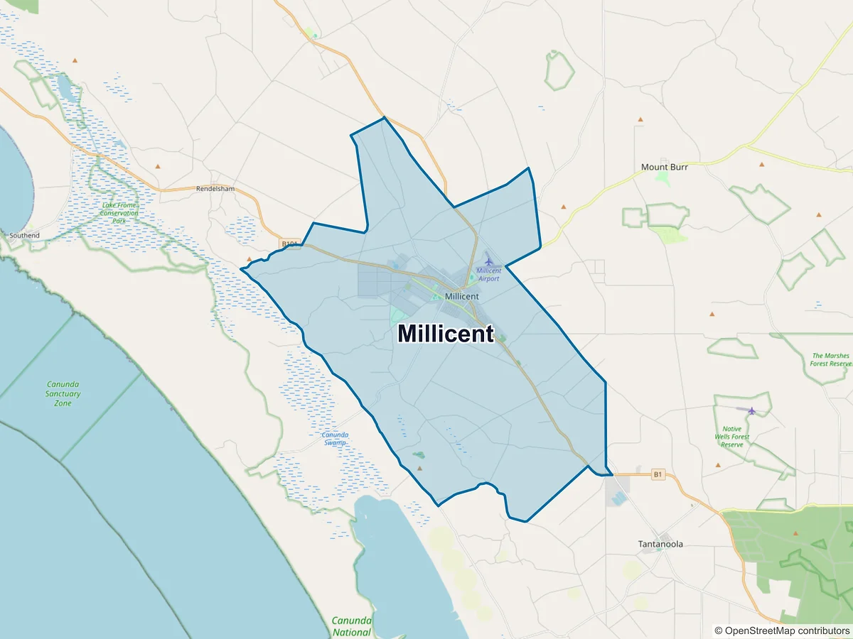Map of Millicent, SA, Australia