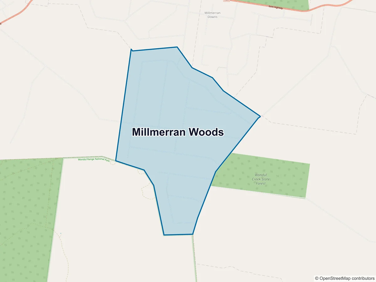 Map of Millmerran Woods, QLD, Australia