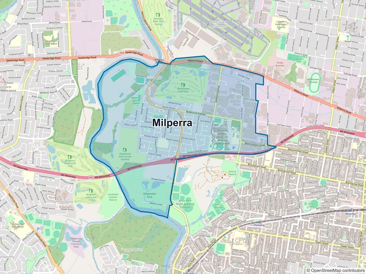Map of Milperra, NSW, Australia