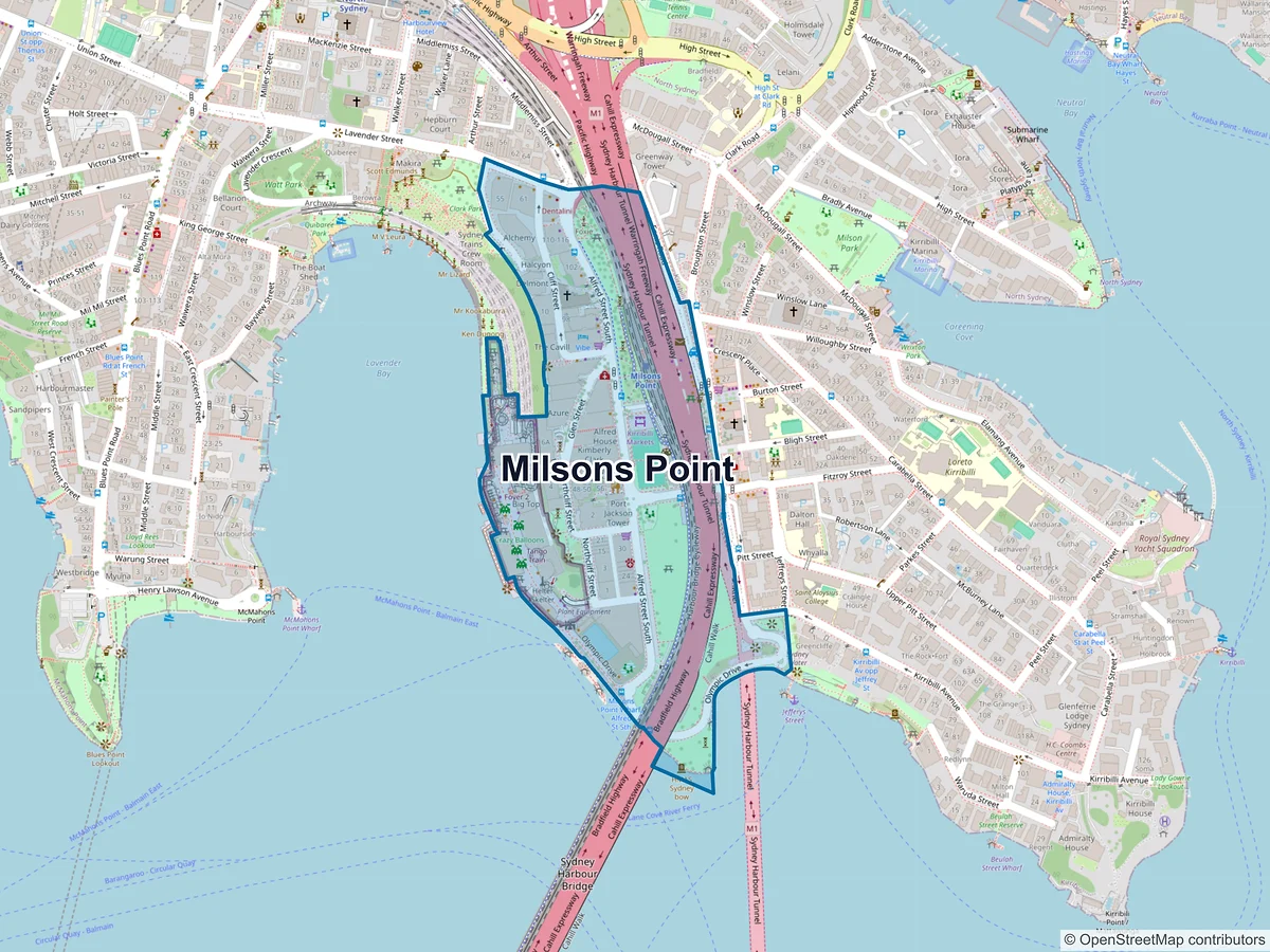 Map of Milsons Point, NSW, Australia
