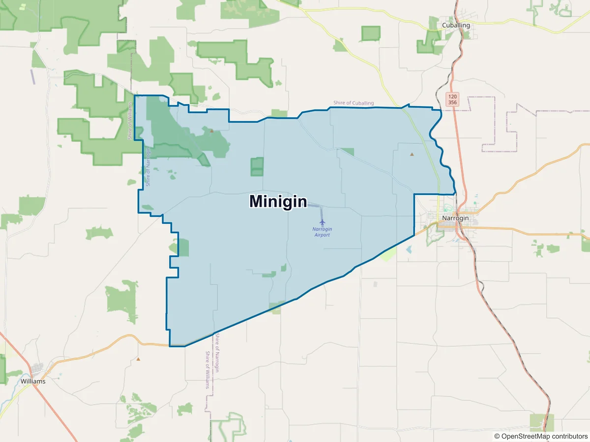 Map of Minigin, WA, Australia