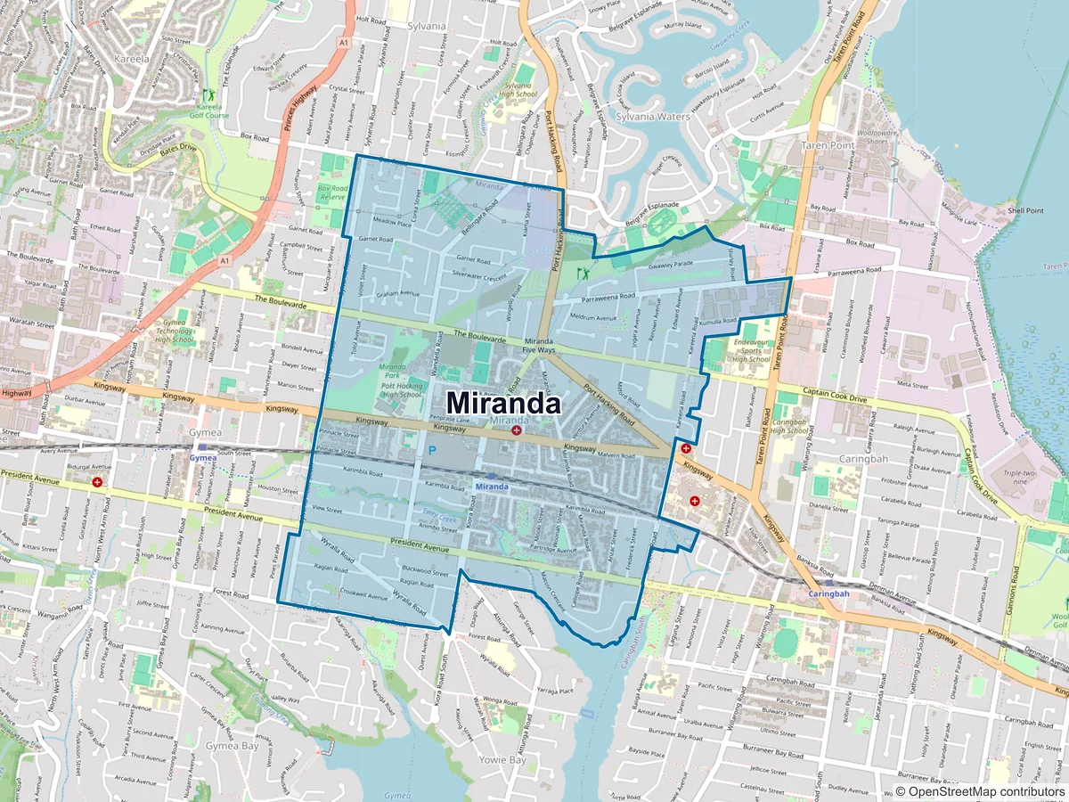 Map of Miranda, NSW, Australia