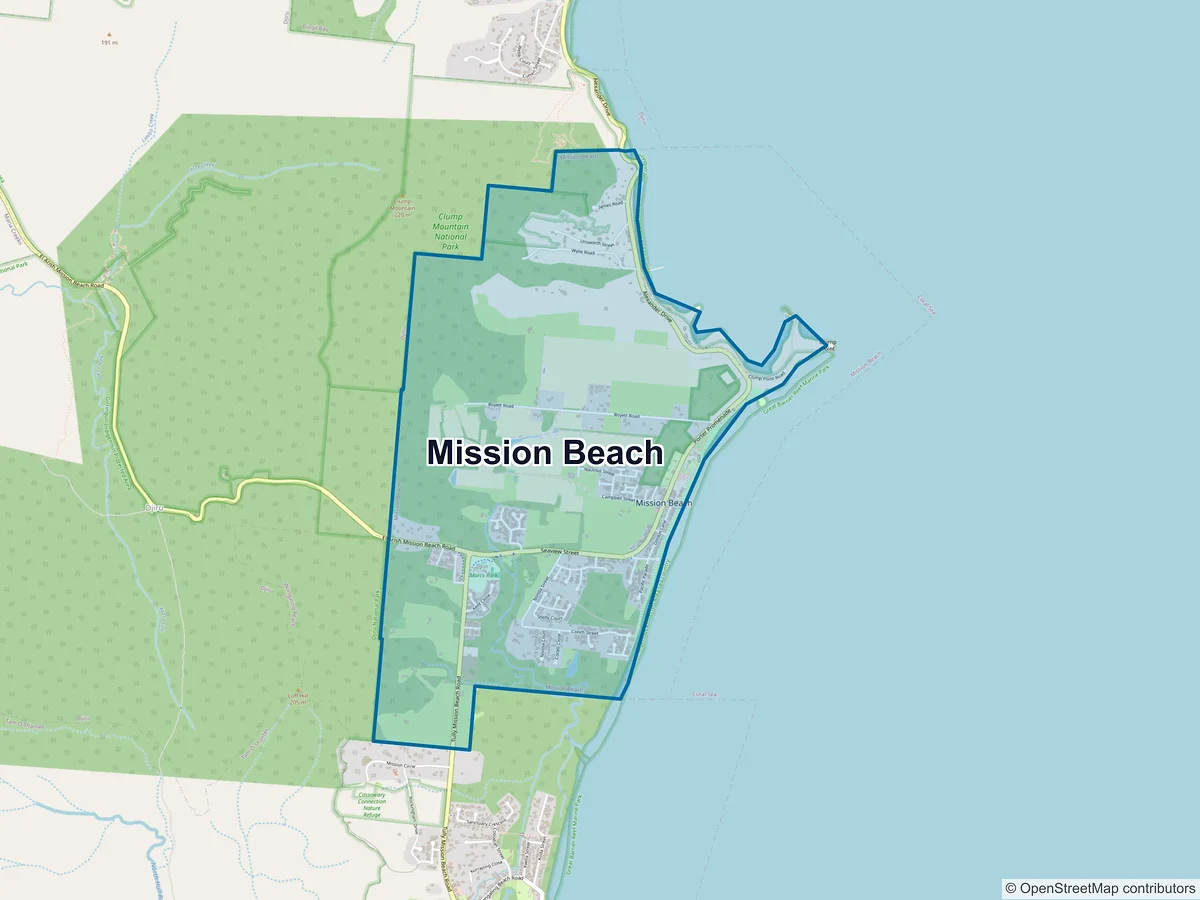 Map of Mission Beach, QLD, Australia