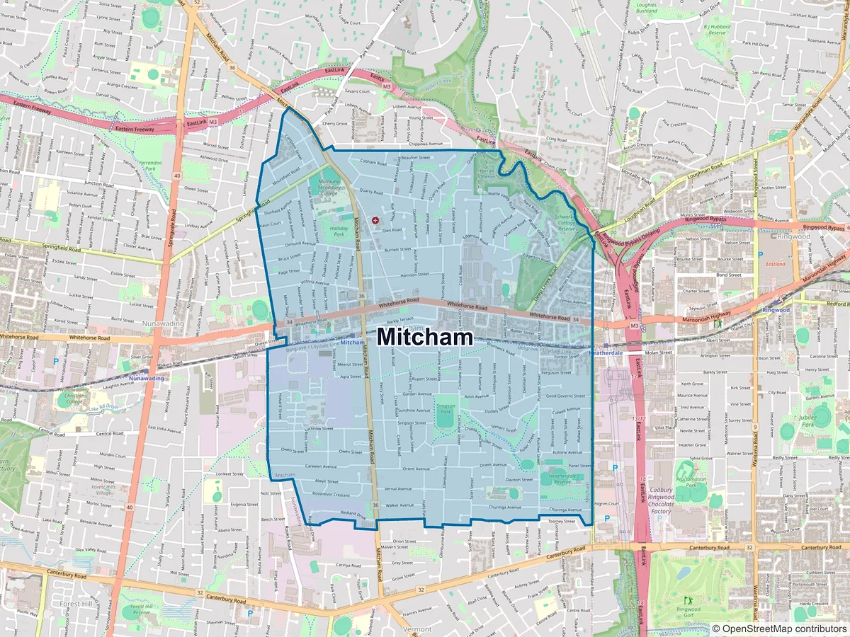 Map of Mitcham, VIC, Australia