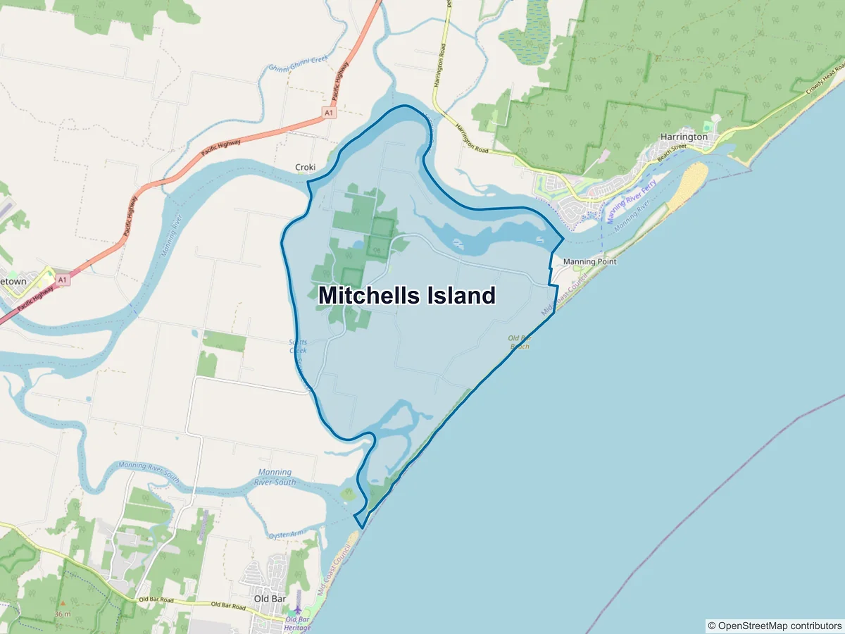Map of Mitchells Island, NSW, Australia