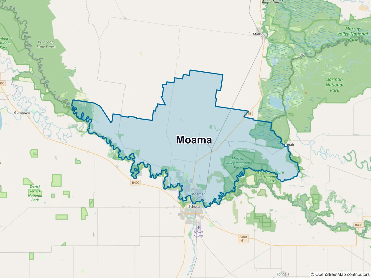 Map of Moama, NSW, Australia