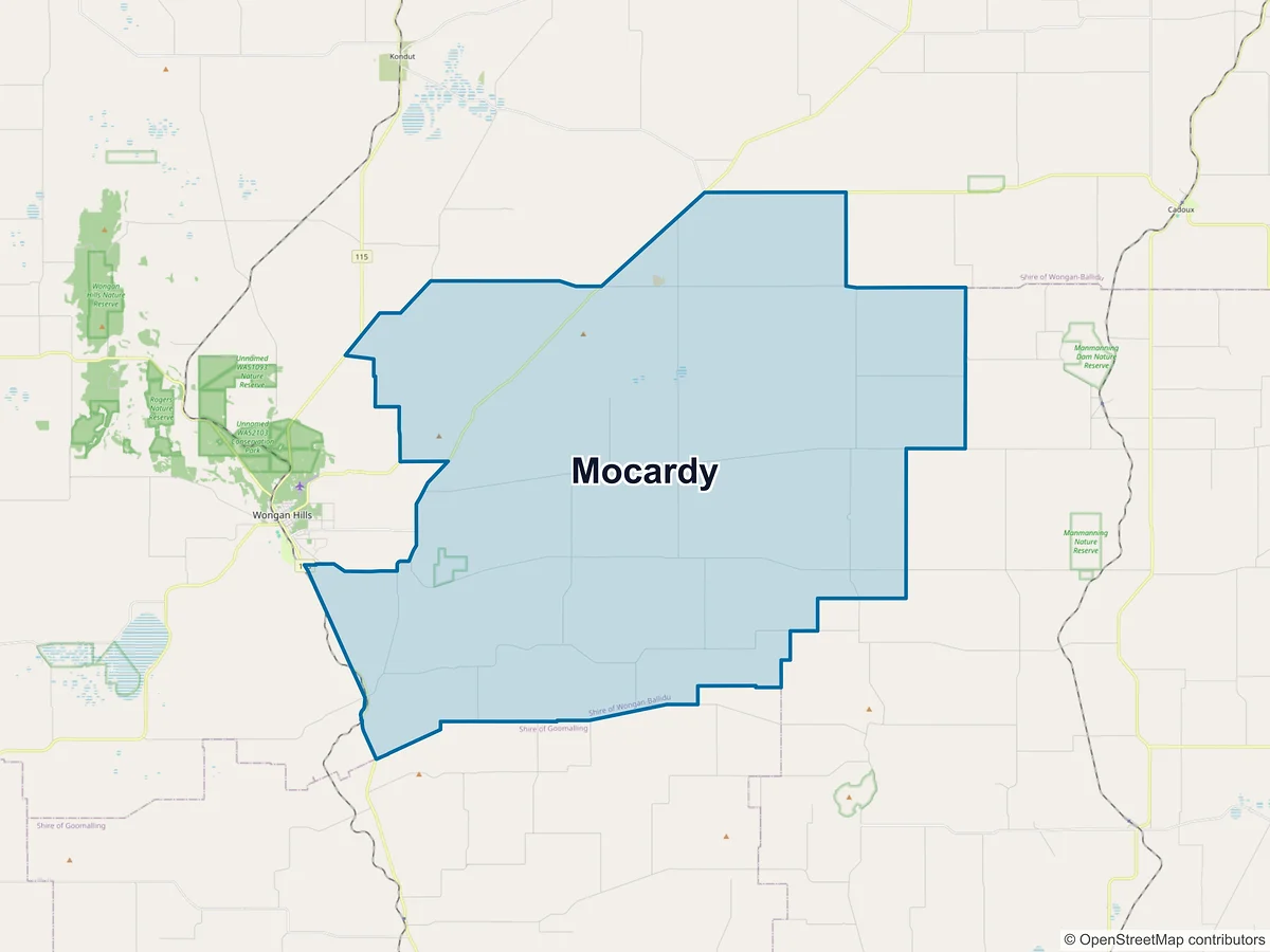 Map of Mocardy, WA, Australia