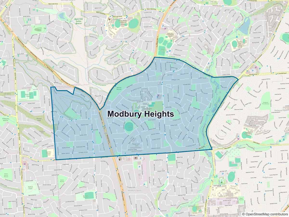 Map of Modbury Heights, SA, Australia