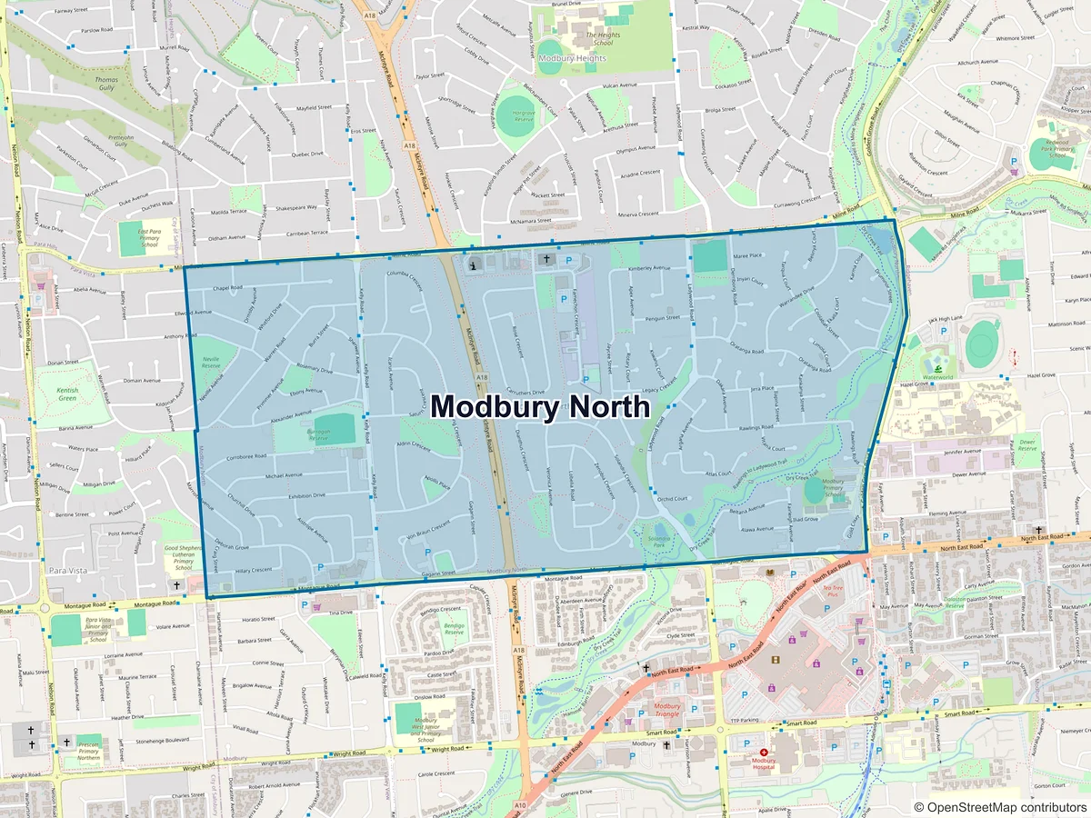 Map of Modbury North, SA, Australia