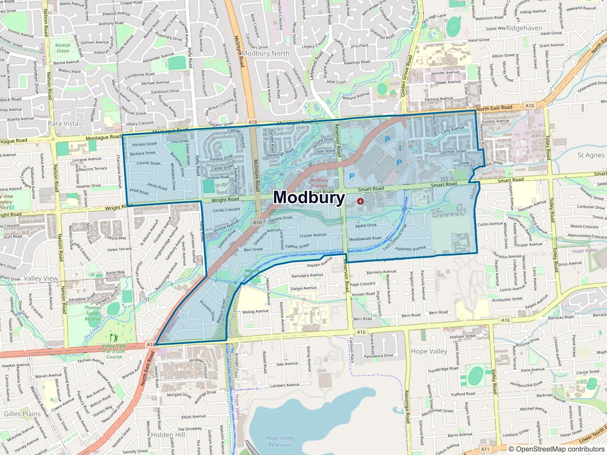 Map of Modbury, SA, Australia