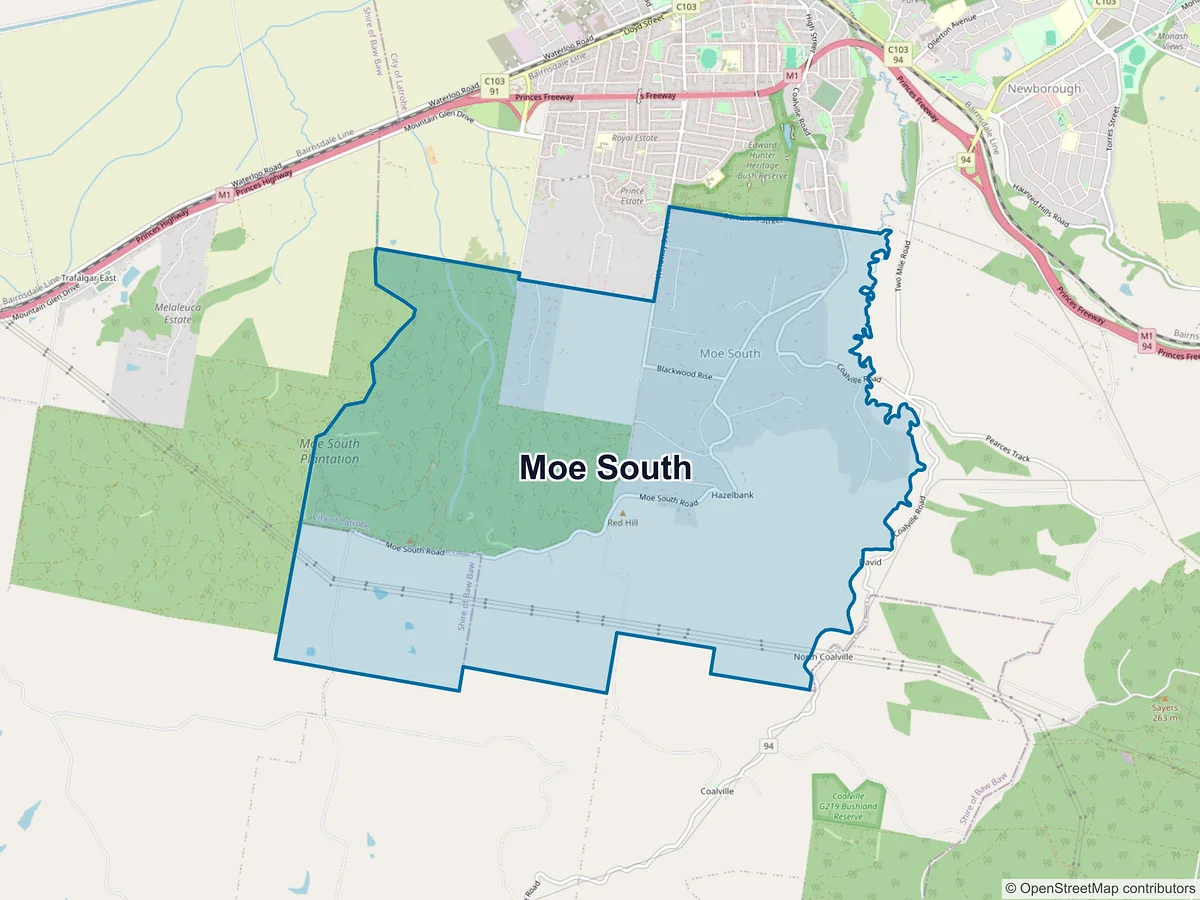 Map of Moe South, VIC, Australia