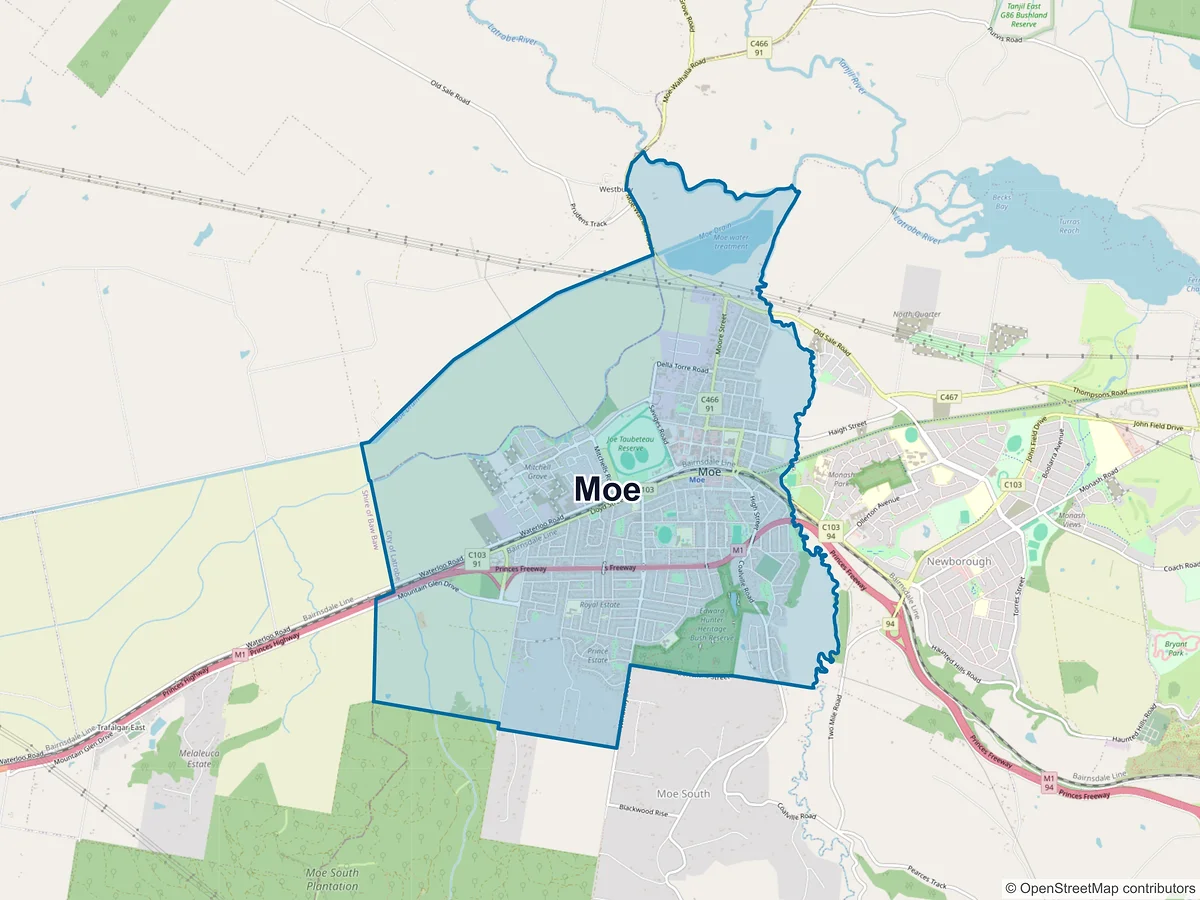 Map of Moe, VIC, Australia