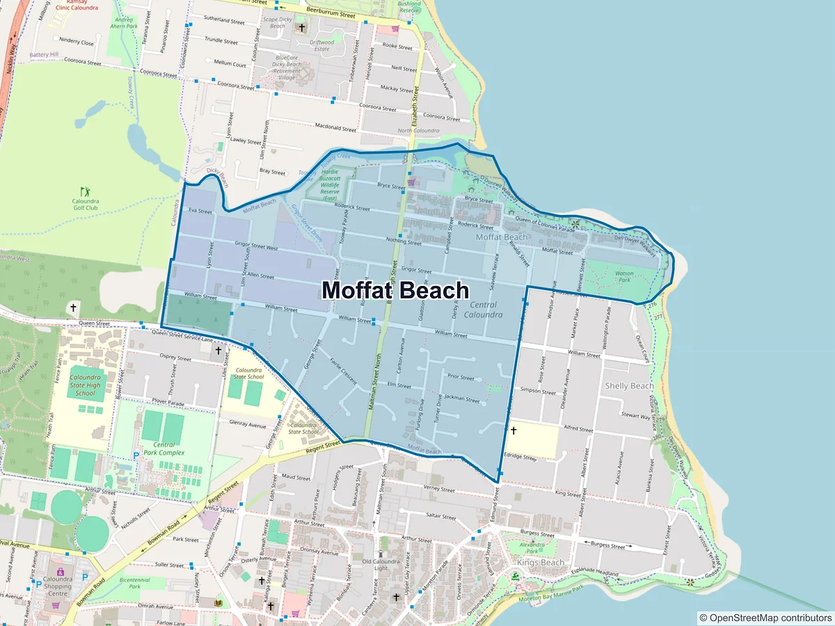 Map of Moffat Beach, QLD, Australia