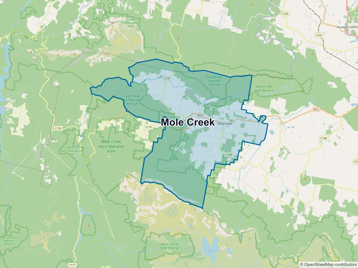 Map of Mole Creek, TAS, Australia