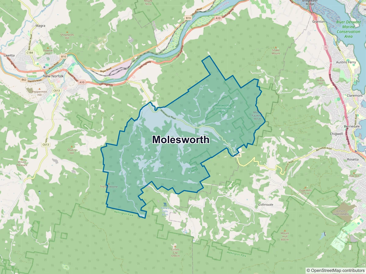 Map of Molesworth, TAS, Australia