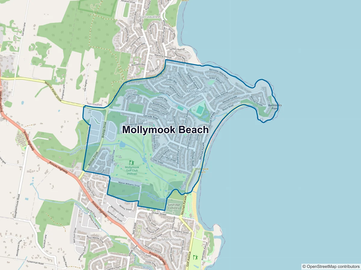 Map of Mollymook Beach, NSW, Australia