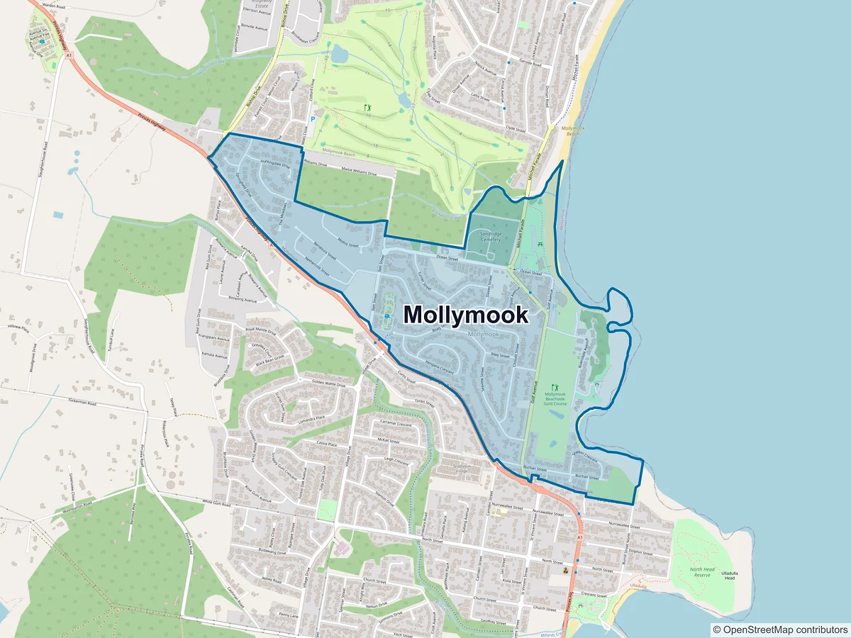 Map of Mollymook, NSW, Australia