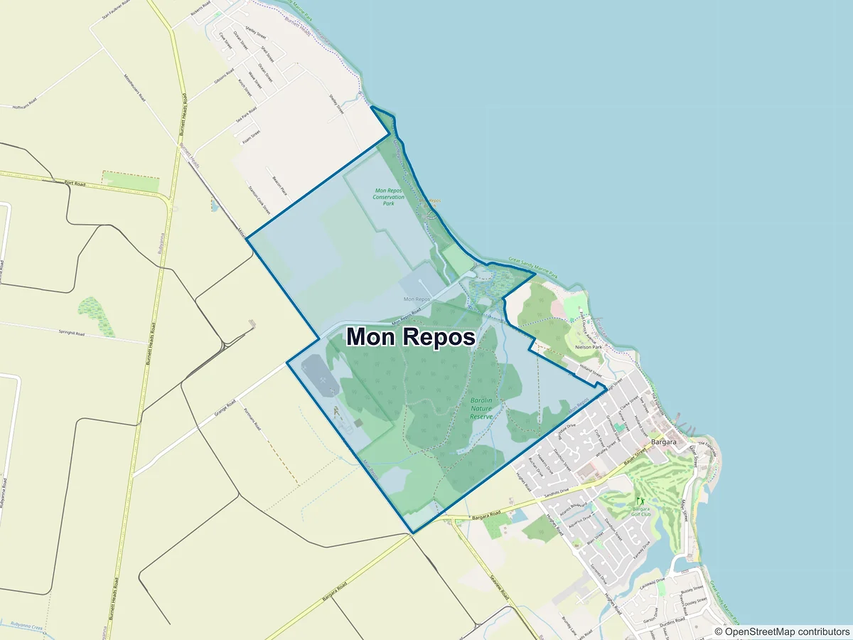 Map of Mon Repos, QLD, Australia