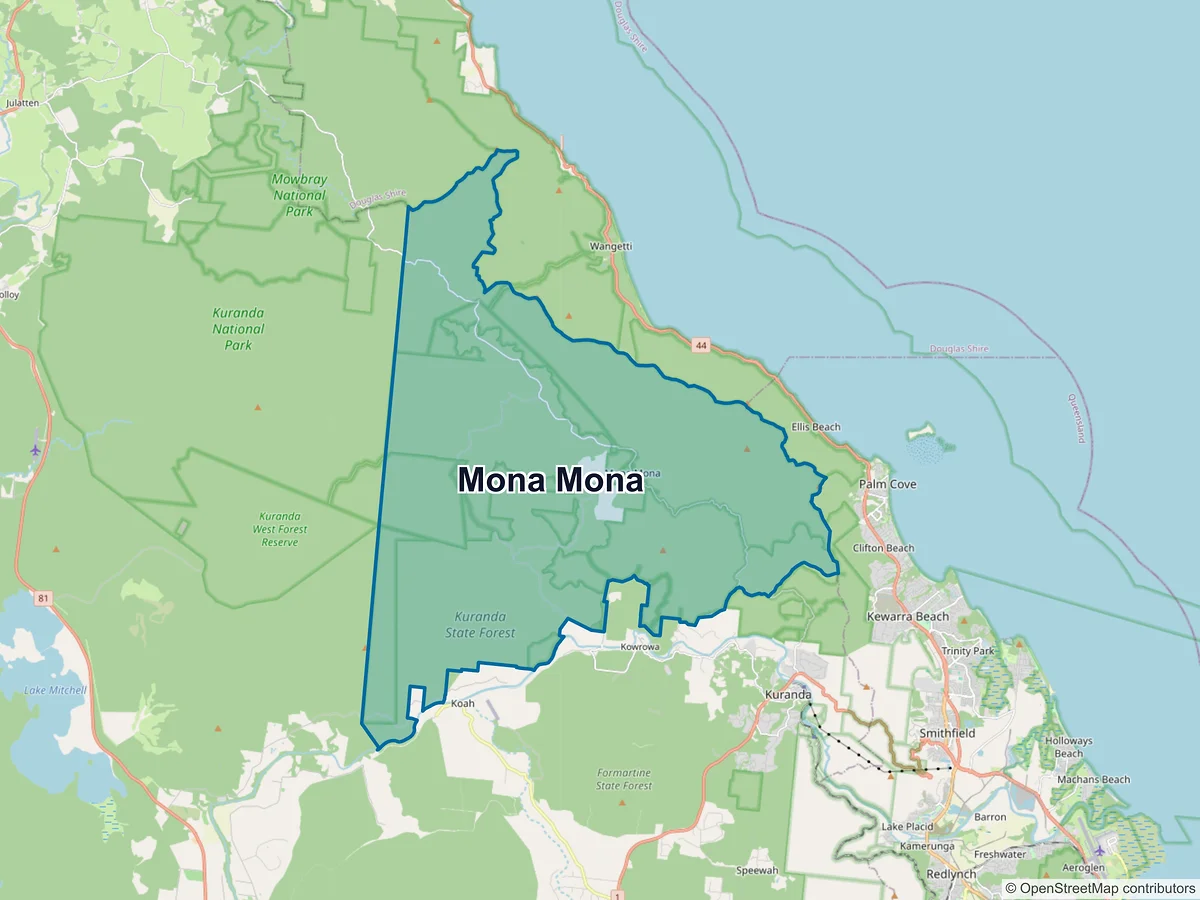 Map of Mona Mona, QLD, Australia