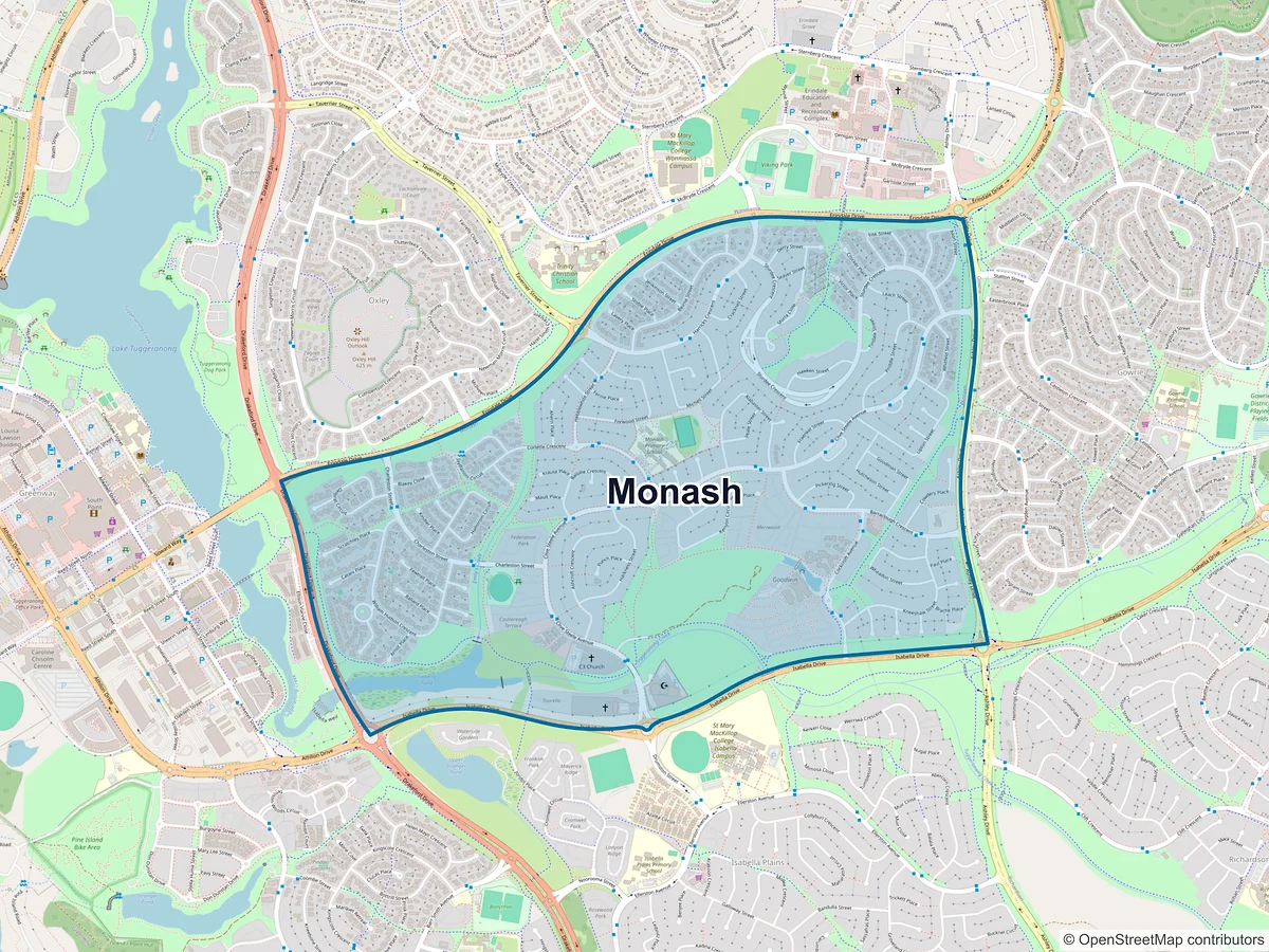 Map of Monash, ACT, Australia