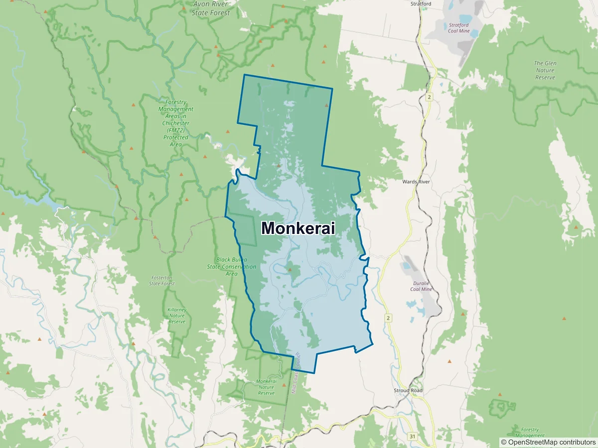 Map of Monkerai, NSW, Australia