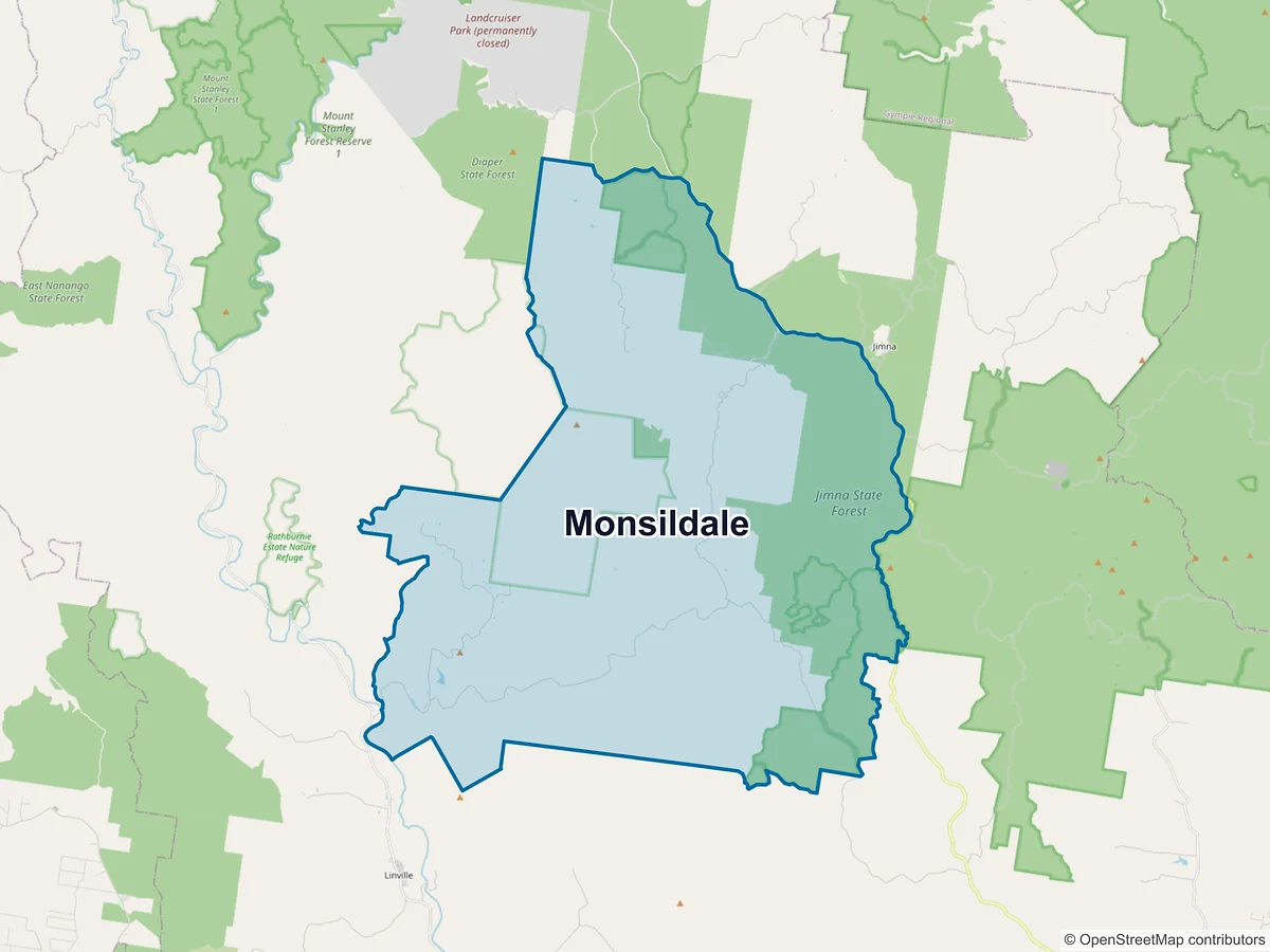 Map of Monsildale, QLD, Australia