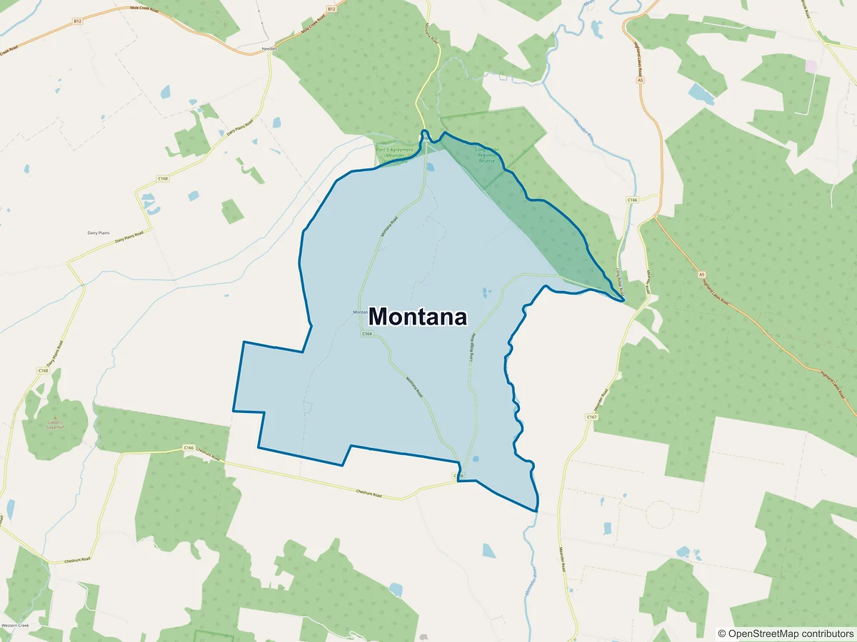 Map of Montana, TAS, Australia