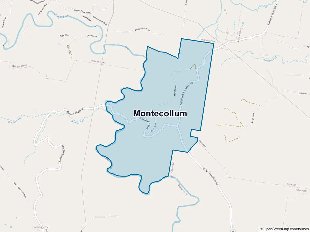 Map of Montecollum, NSW, Australia