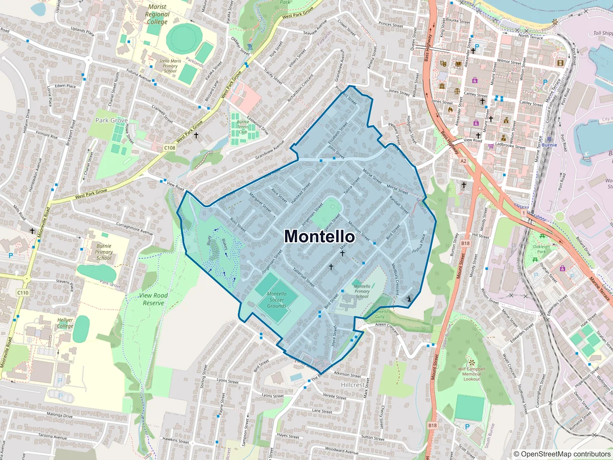 Map of Montello, TAS, Australia