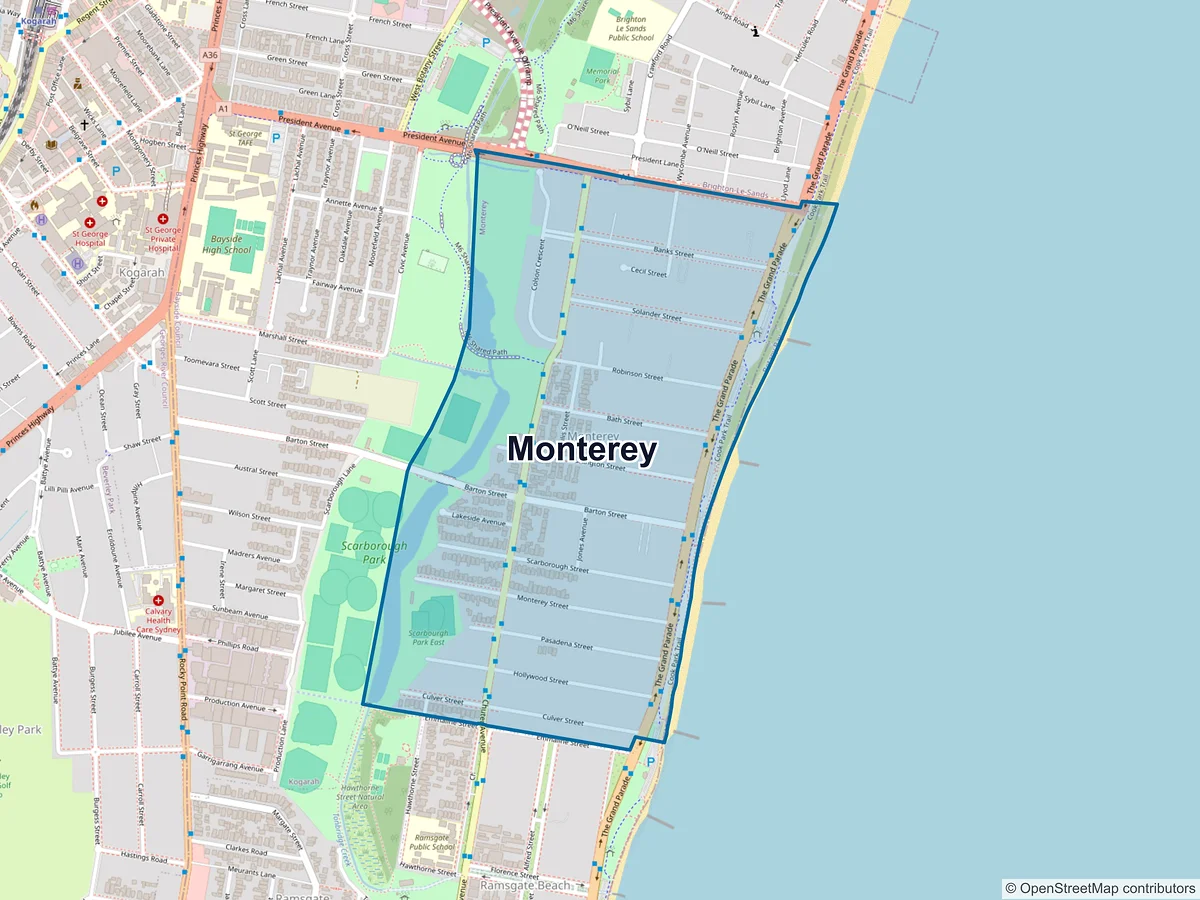 Map of Monterey, NSW, Australia