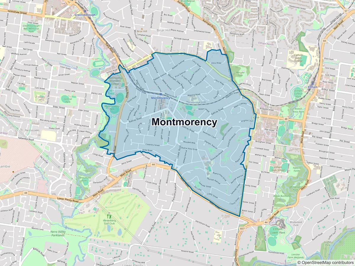 Map of Montmorency, VIC, Australia