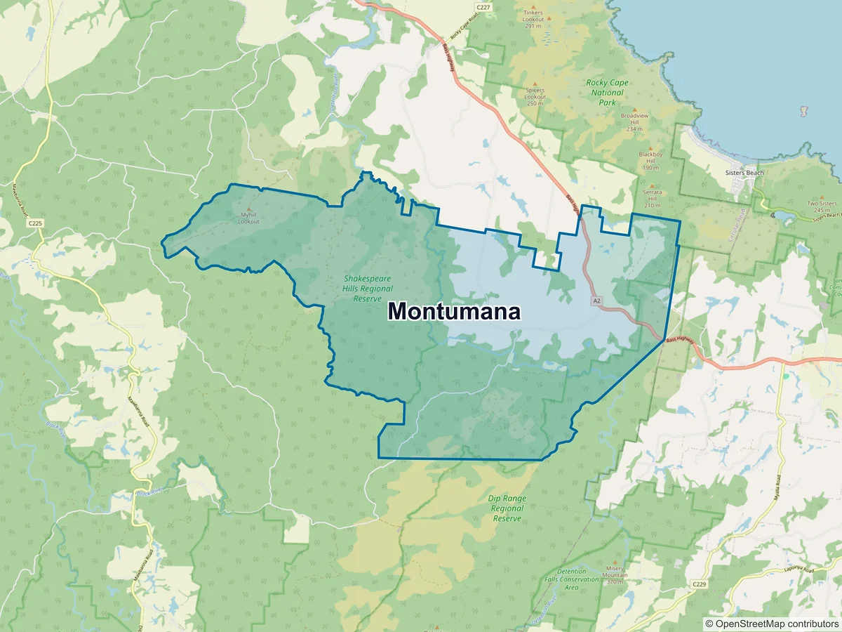 Map of Montumana, TAS, Australia
