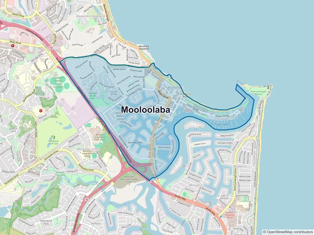 Map of Mooloolaba, QLD, Australia