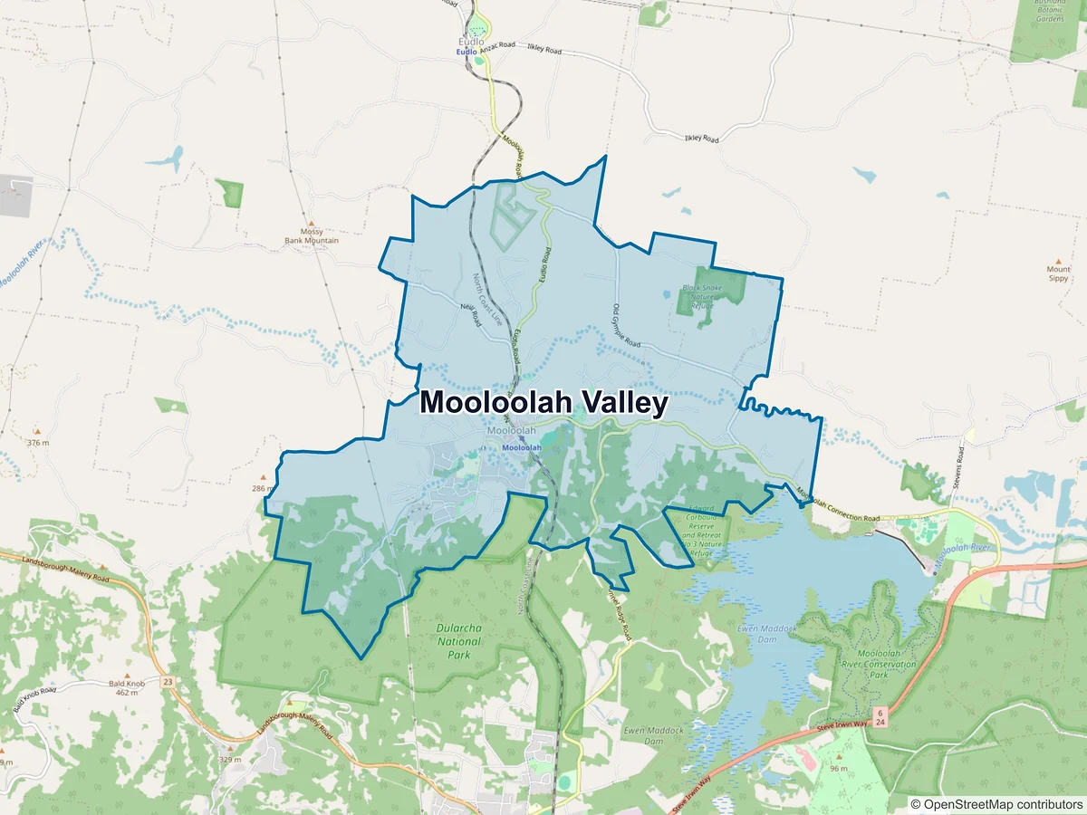 Map of Mooloolah Valley, QLD, Australia