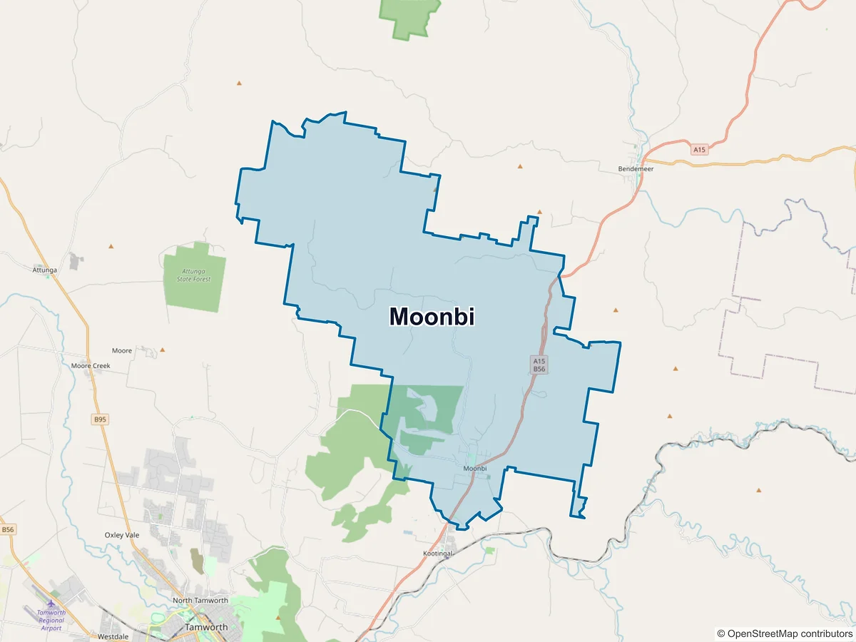Map of Moonbi, NSW, Australia