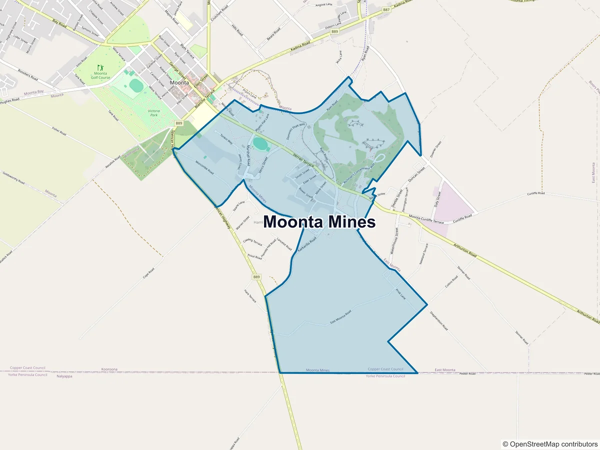 Map of Moonta Mines, SA, Australia