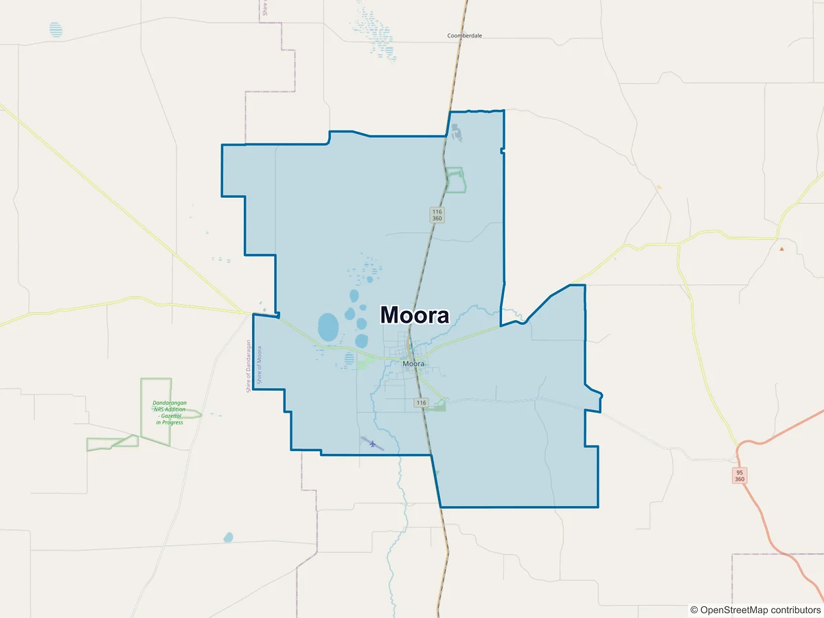Map of Moora, WA, Australia