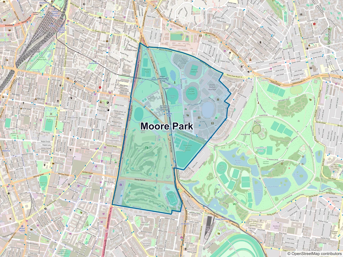 Map of Moore Park, NSW, Australia