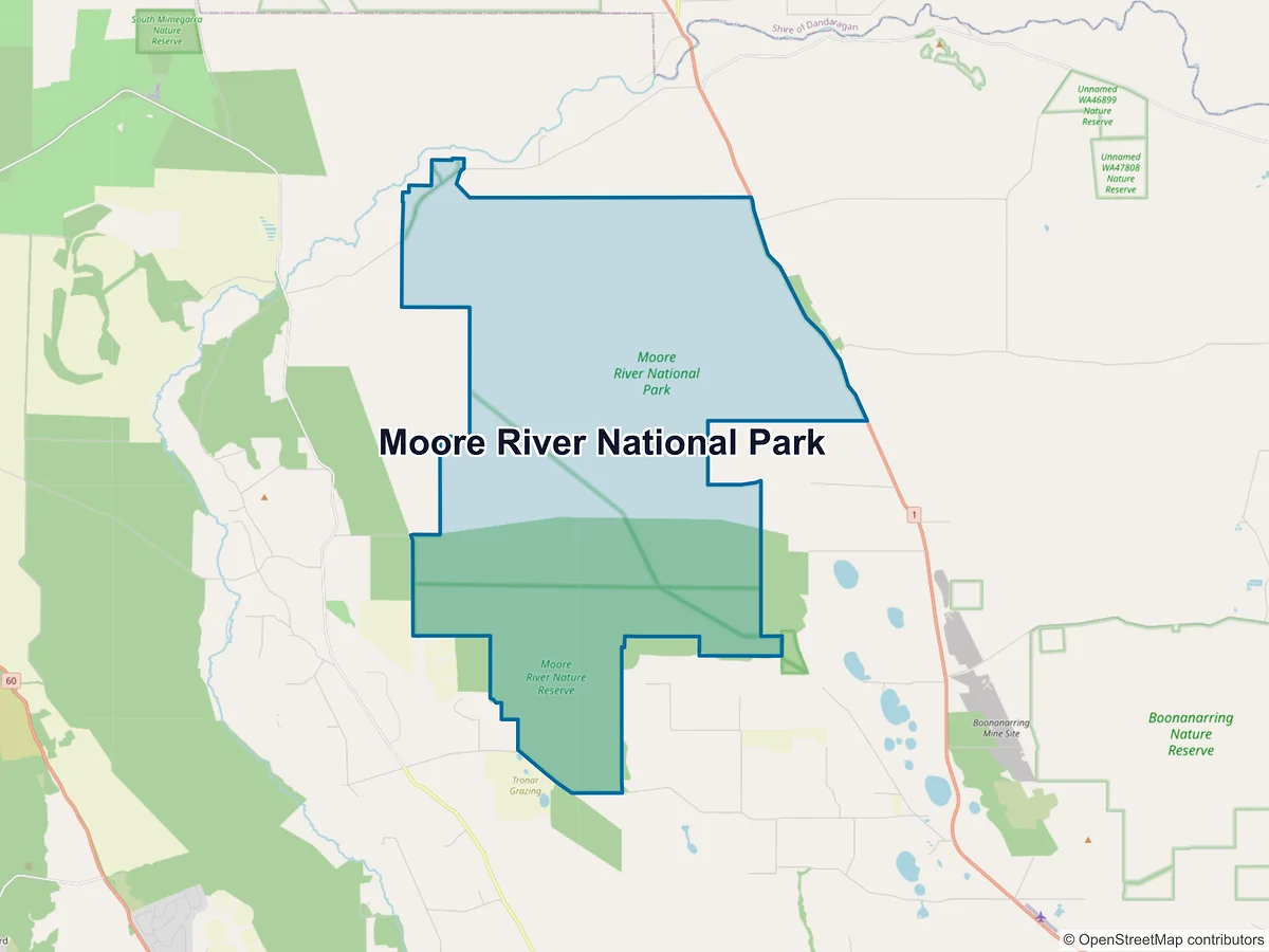 Map of Moore River National Park, WA, Australia